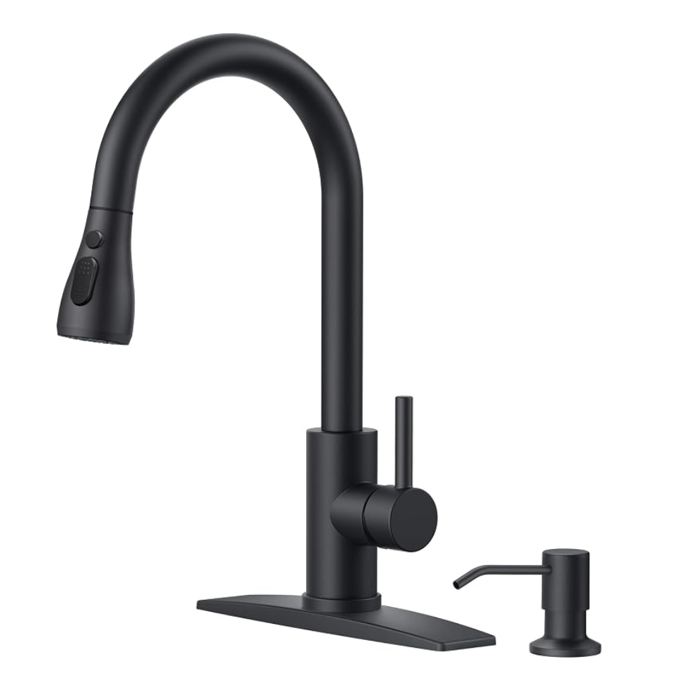 Pull-Down Kitchen Faucet with Soap Dispenser — Matte Black
