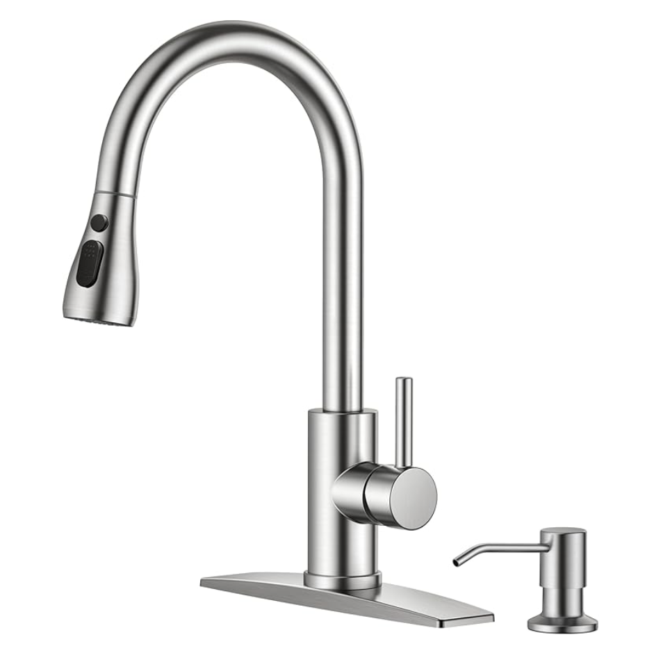 Pull-Down Kitchen Faucet with Soap Dispenser — Stainless Steel