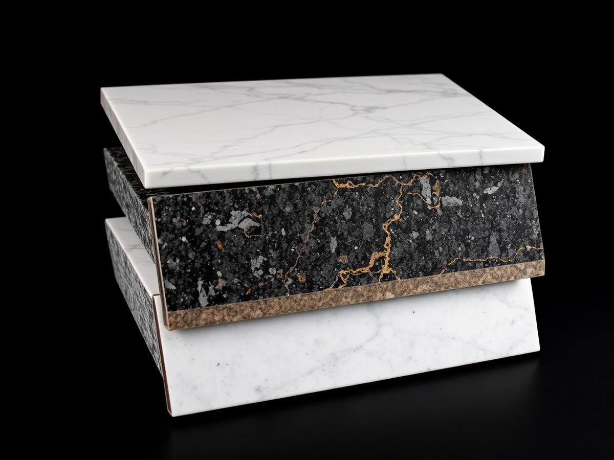 Natural stone slabs in warehouse